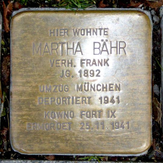 Stolperstein für Martha Bähr verh. Frank