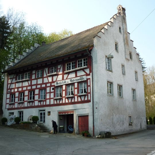 Untermühle mit Nebengebäuden, Radhaus und Mühlekanal