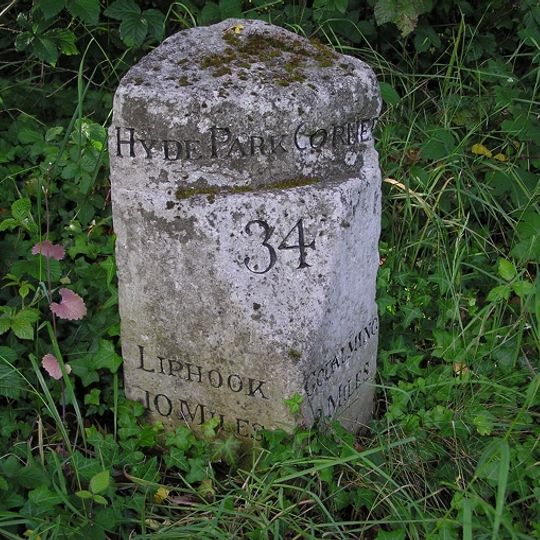 Milestone, Portsmouth Road, Milford, southbound sliproad, W of the entrance to Rodborough Common car park