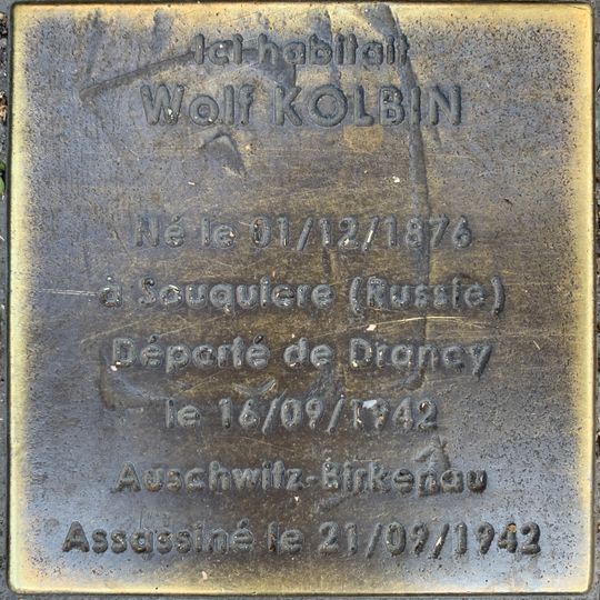 Stoleperstein à la mémoire de Wolf Kolbin