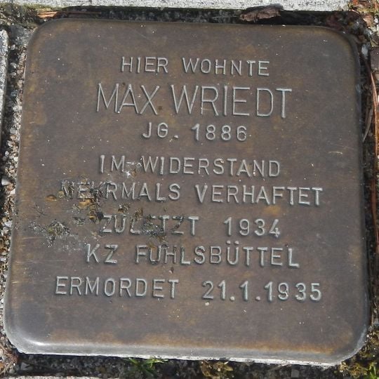 Stolperstein en memoria de Max Wriedt
