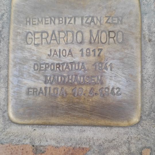 Stolperstein dedicada a Gerardo Moro De la Fuente