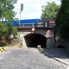 Railway bridge over Mlýnská street in Prague