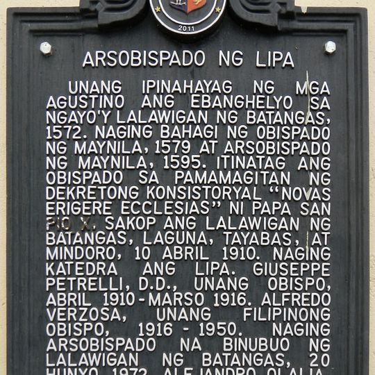 Archbishopric of Lipa historical marker