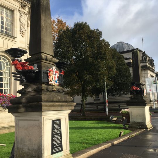 Pair of Obelisk Lamp Stands to SE of City Hall