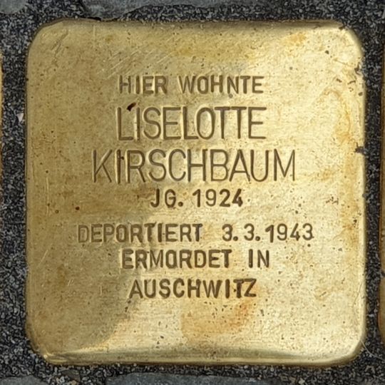 Stolperstein dedicated to Liselotte Kirschbaum