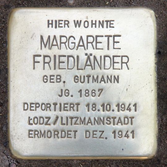 Stolperstein dedicated to Margarete Friedländer