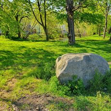 Glacial erratic rock near pond, Leipzig-Portitz