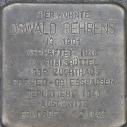 Stolperstein à la mémoire d’Oswald Behrens