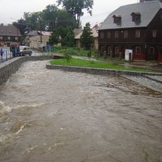 Most přes Jiříkovský potok u čp. 586 na Náměstí ve Starém Jiříkově