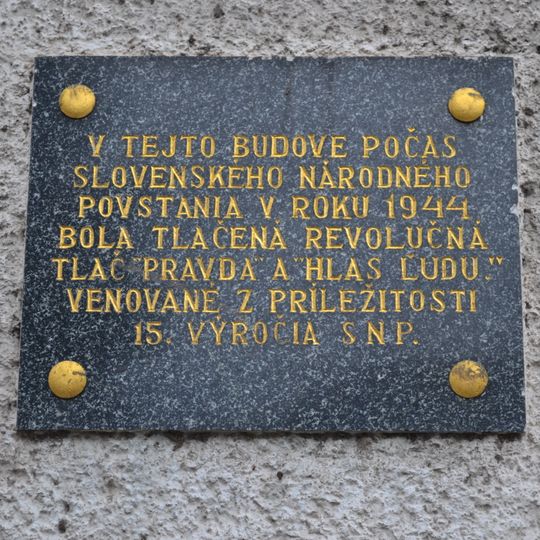 Povstalecká tlačiareň, tabuľa pamätná