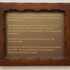 Commemorative plaque marking the moving of the GNSR WW1 Memorial