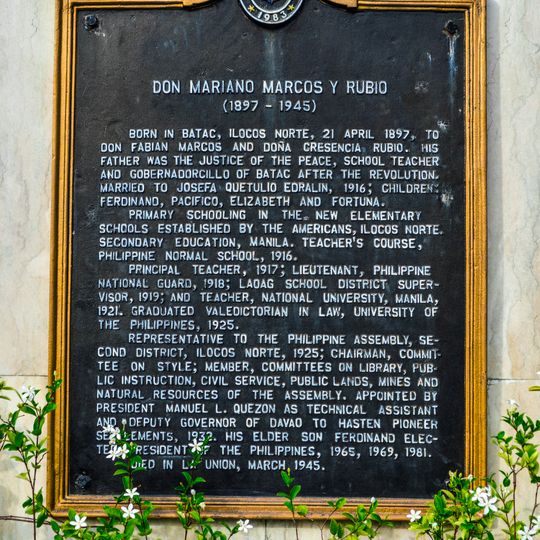 Don Mariano Marcos y Rubio historical marker