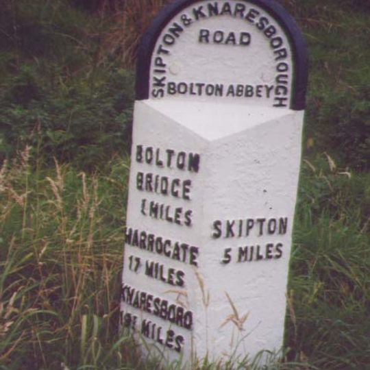 Milestone, W of Bolton Bridge, opp road to Bolton Abbey Station