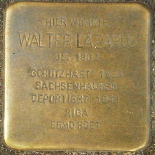 Stolperstein dedicated to Walter Lazarus