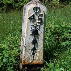 Milepost, High Cross Lake, road to Halland