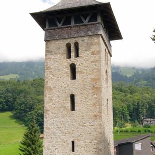 Old church tower, entrance to the village (late Romanesque tower of the old church)