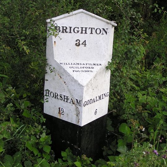 Milepost, Dunsfold Road, jct with Stovolds Hill, Pains Hill