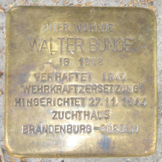 Stolperstein für Walter Bunge