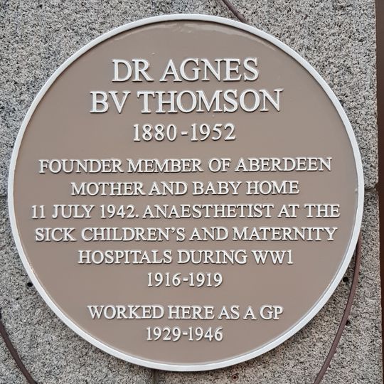 Commemorative plaque to Agnes V B Thomson