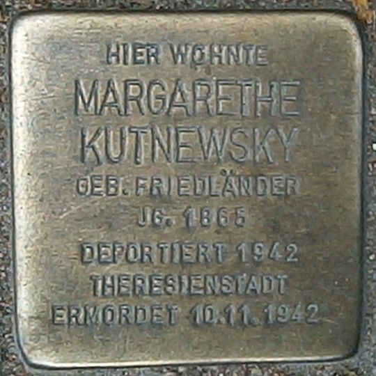 Stolperstein en memoria de Margarethe Kutnewsky
