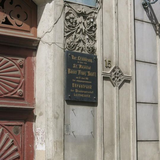 Pamětní deska Františka Josefa I. na domě Lidická 59/15 v Litoměřicích