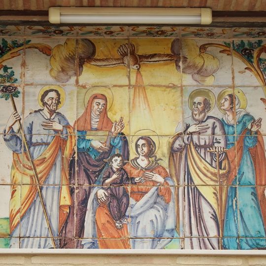 Ceramic panel of the Sacred Family at Santa Anna street