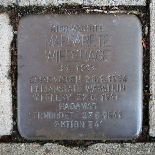 Stolperstein dedicated to Margarethe Wiedehage