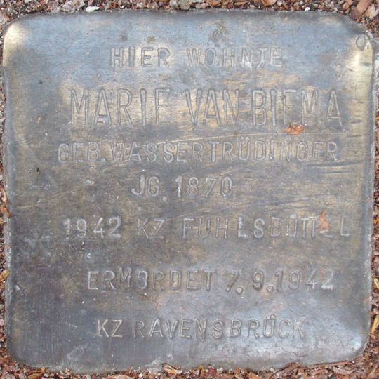Stolperstein dedicated to Marie van Biema