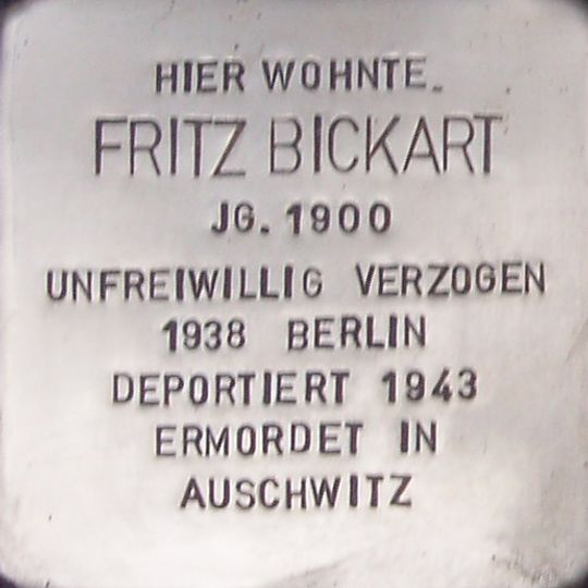 Stolperstein dedicated to Fritz Bickart