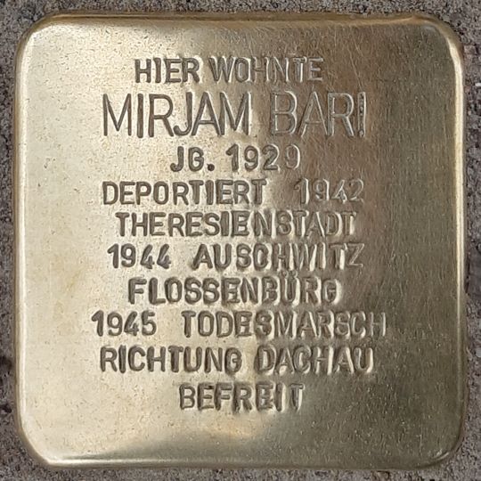 Stolperstein dedicated to Mirjam Bari