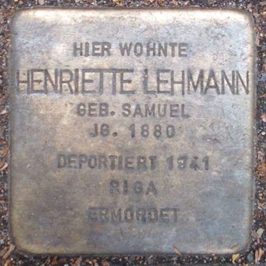 Stolperstein dedicated to Henriette Lehmann