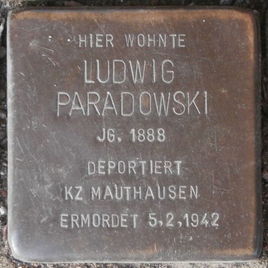 Stolperstein dedicated to Ludwig Paradowski