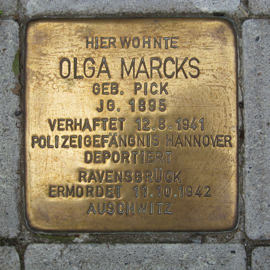 Stolperstein dedicated to Olga Marcks