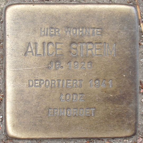 Stolperstein dedicated to Alice Streim