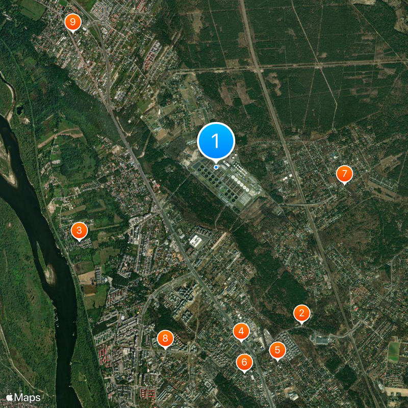 Warsaw wastewater treatment plant Map