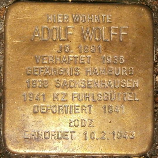 Stolperstein dedicated to Adolf Wolff