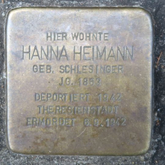Stolperstein dedicated to Hanna Heimann