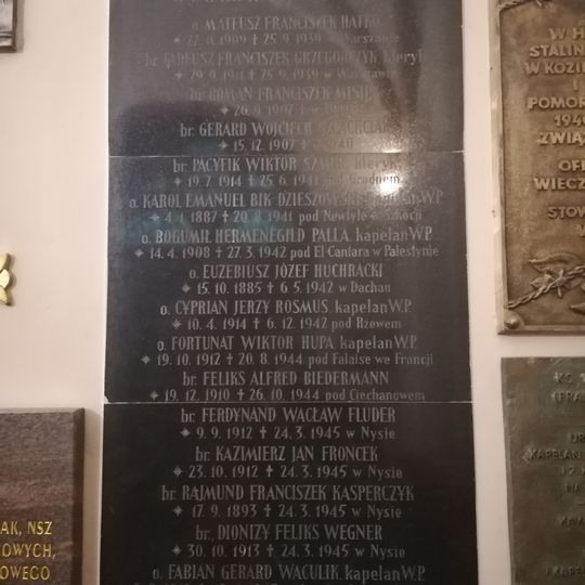 Commemorative plaque dedicated to the fallen and murdered Franciscans from the Province of the Assumption of the Blessed Virgin Mary in Katowice