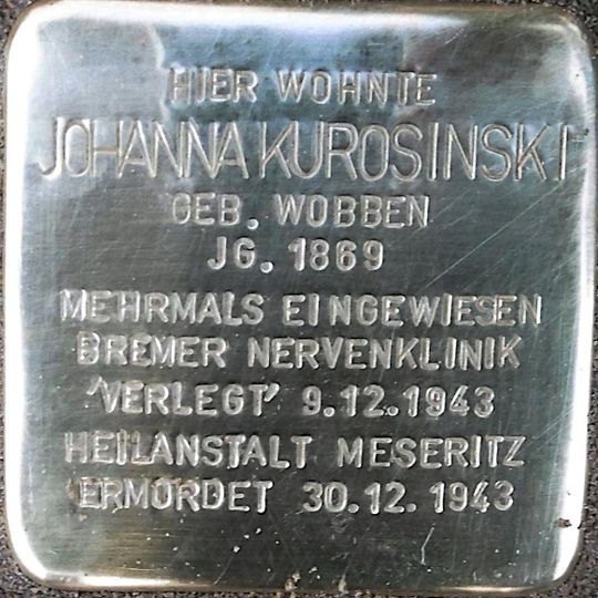Stolperstein dedicated to Johanna Kurosinski