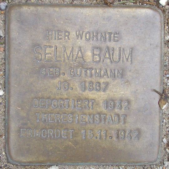 Stolperstein dedicated to Selma Baum