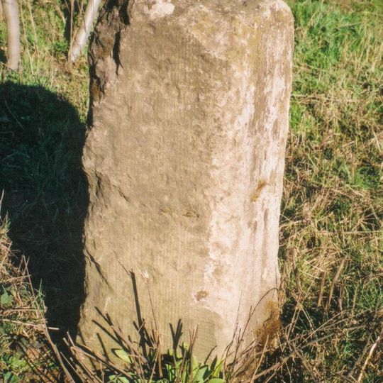 Milestone, old railway bridge, Mixbury Plantation, near turn to Widmore Farm