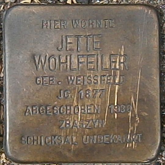Stolperstein dedicated to Jette Wohlfeiler
