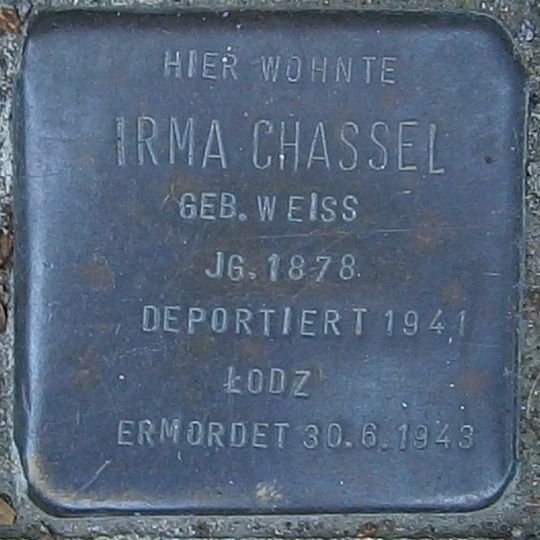 Stolperstein dedicated to Irma Chassel