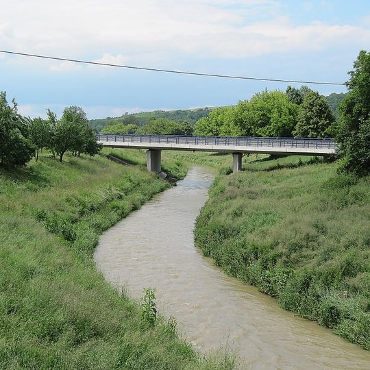 Western bridge of road I/50 over the Olšava in Veletiny