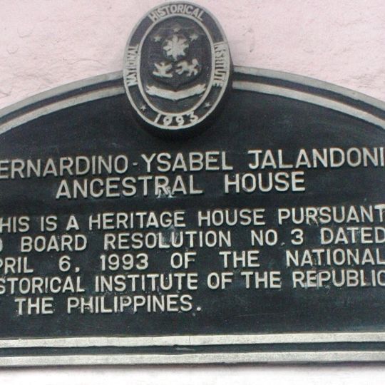 Bernardino–Ysabel Jalandoni Ancestral House historical marker