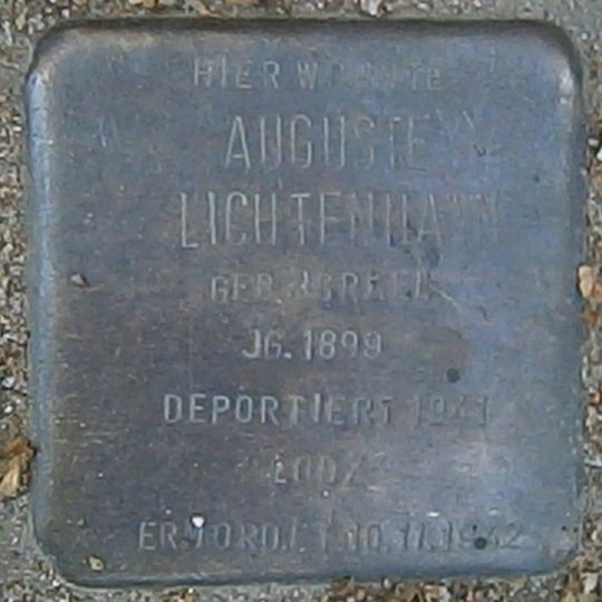 Stolperstein dedicated to Auguste Lichtenhayn