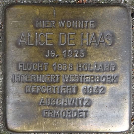 Stolperstein en memoria de Alice de Haas