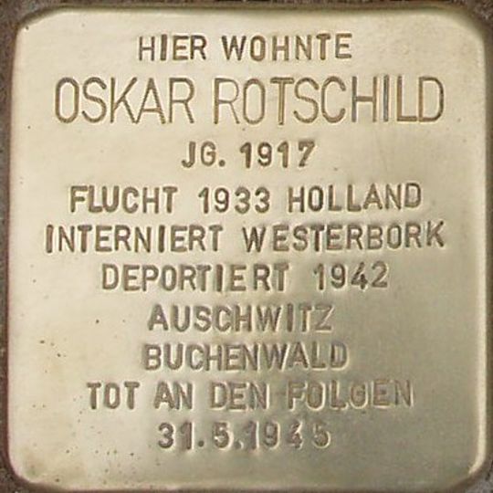 Stolperstein dedicated to Oskar Rotschild